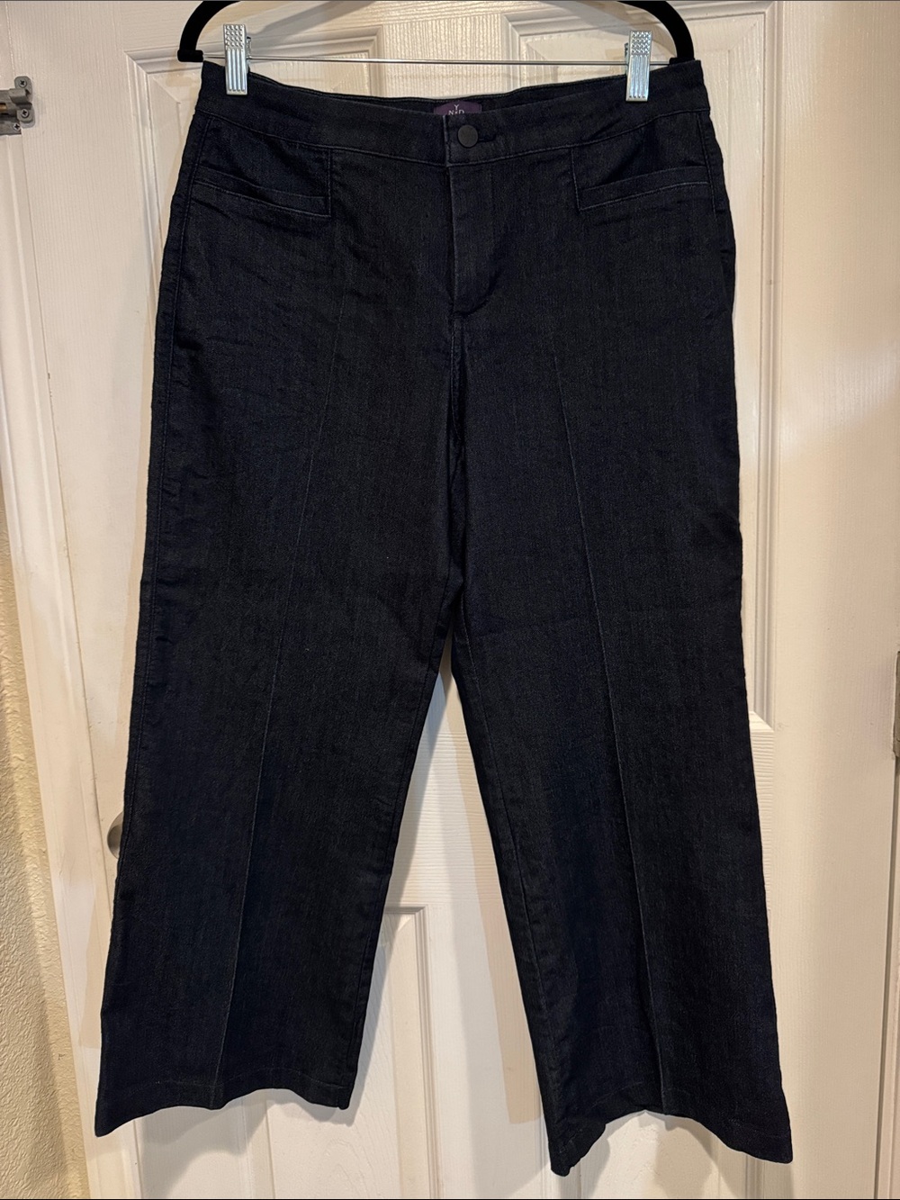 NYDJ 12P Dark Wash Wide-Leg Denim Trouser with Long Ft and Tuck Technology
